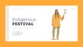 Indigenous Festival Landing Page Template. Warlike Indian American Male Character with Pigtails and Axe. Native Warrior Royalty Free Stock Photo