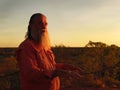 Indigenous Guide at Sunrise, Australian Outback Royalty Free Stock Photo