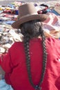 Indigenous Inca woman working with textils in the Chinchero market , Cusco, Peru UNESCO world heritage city