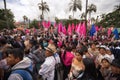 Indigenous kechwa crowd at the Easter procession in Ecuador