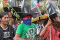 Indigenous kechwa men at Inti Raymi celebration in Cotacachi