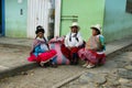 Indigenous latin american women with colorful clothes in Yungay, Peru