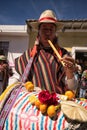 Indigenous quechua male drummer at Corpus Christi parade Royalty Free Stock Photo