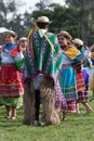 Indigenous quechua people in traditional wear outdoors