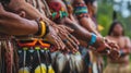 Indigenous tribes in traditional dress, joining hands in unity on their International Day. Indigenous Peoples Day
