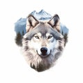 The head of a wolf on a white background with double exposure. Retro design graphic element