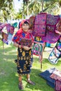 Kuna woman, Panama with traditional art works - Molas, Royalty Free Stock Photo