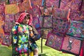 Kuna woman with traditional art works - Molas, Isla Aguja, San Blas Islands, Panama