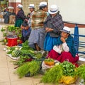 Indigenous Women Selling Vegetables in Cuenca, Ecuador Royalty Free Stock Photo