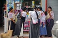 Indigenous women on the sidewalk