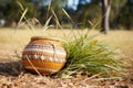 indigenous woven basket on grass Royalty Free Stock Photo