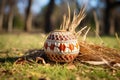 indigenous woven basket on grass Royalty Free Stock Photo