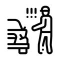 Indignant driver of broken car bumper icon vector outline illustration