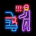 indignant driver of broken car bumper neon glow icon illustration