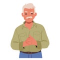 Indignant Elderly Gentleman Scowls, His Furrowed Brows Revealing Displeasure. Vector Character Disgruntled