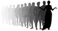 Indignant of people stand in line. Angry crowd of people. Silhouette vector illustration Royalty Free Stock Photo