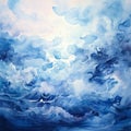 Indigo Baroque Seascape Abstract: Harmonious Chaos In Blue Clouds