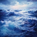 Indigo Baroque Seascape Abstract: Hyper-realistic Ocean Waves Painting