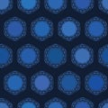 Indigo blue abstract organic cut dotty circles. Vector pattern seamless background. Hand drawn textured style. Polka dot stripes Royalty Free Stock Photo
