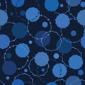 Indigo blue abstract organic cut dotty circles. Vector pattern seamless background. Hand drawn textured style. Polka dot stripes Royalty Free Stock Photo