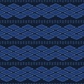 Indigo blue abstract organic tribal shapes. Vector pattern seamless background. Hand drawn textured style. Ethnic stripes Royalty Free Stock Photo