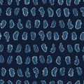 Indigo Blue Batik Dye Seamless Vector Pattern Hand Drawn Grunge Swirls