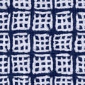 Indigo blue batik dyed effect texture background. Seamless japanese repeat pattern swatch. Painterly block print motif