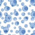 Indigo blue circles watercolor seamless pattern. Abstract watercolour background with color circles on white Royalty Free Stock Photo