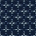 Indigo Blue Dye Batik Patchwork Seamless Vector Pattern. Hand Drawn Japanese