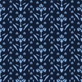 Indigo blue flower motif Japanese style. pattern. Hand drawn dyed floral damask textiles. Decorative art nouveaux home Royalty Free Stock Photo