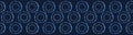 Indigo blue hand drawn spotted polka dot circles seamless border pattern.