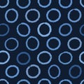 Indigo blue hand drawn spotted polka dot circles seamless pattern. Sketchy dotty vector illustration.
