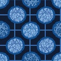 Indigo blue hand drawn spotted polka dot circles seamless pattern. Sketchy dotty vector illustration