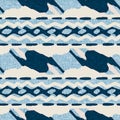 Indigo blue horizontal broken stripe nautical seamless pattern. Modern marine line striped sailor print. Classic