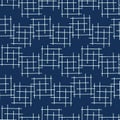 Indigo Blue Japanese Style Criss Cross Lines Seamless Vector Pattern