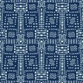 Indigo Blue Japanese Style Stitch Lines Seamless Vector Pattern. Hand Drawn