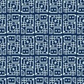 Indigo Blue Japanese Style Stitch Lines Seamless Vector Pattern Sashiko Grid