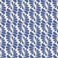 Indigo blue palm leaf seamless repeat pattern . A pretty geometric foliage vector design.