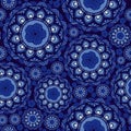 Indigo blue Porcelain chic boho mandala design from flower and betel leaf seamless pattern