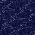 Indigo blue sashiko bird dyed effect texture background. Seamless japanese repeat pattern swatch. Animal motif Royalty Free Stock Photo