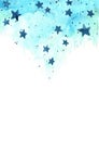 Indigo blue star on blue sky watercolor border background. Royalty Free Stock Photo