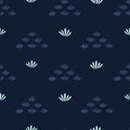 Indigo blue stylized flower grass pattern. Seamless repeating