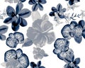 Indigo Botanical Plant. Azure Orchid Background. Navy Hibiscus Texture. Flower Leaf. Watercolor Foliage. Seamless Leaves. Pattern Royalty Free Stock Photo