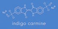 Indigo carmine indigotine, FD&C Blue 2, E132 food colorant molecule. Skeletal formula.