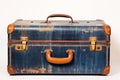 Indigo Denim Suitcase Isolated on White Background, Vintage Travel Luggage