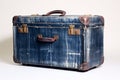 Indigo Denim Suitcase Isolated on White Background, Vintage Travel Luggage