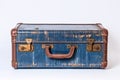 Indigo Denim Suitcase Isolated on White Background, Vintage Travel Luggage