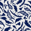 Indigo dyed fabric leaf pattern texture. Seamless textile fashion cloth dye resist all over print. Japanese kimono block