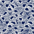 Indigo dyed fabric leaf pattern texture. Seamless textile fashion cloth dye resist all over print. Japanese kimono block