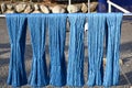 Indigo dyeing (aizome) is a traditional japanese method of natural textile dye, extracted from the leaves of some plants Royalty Free Stock Photo